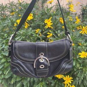 Vintage Black Leather Soho Shoulder Bag (Small Size)